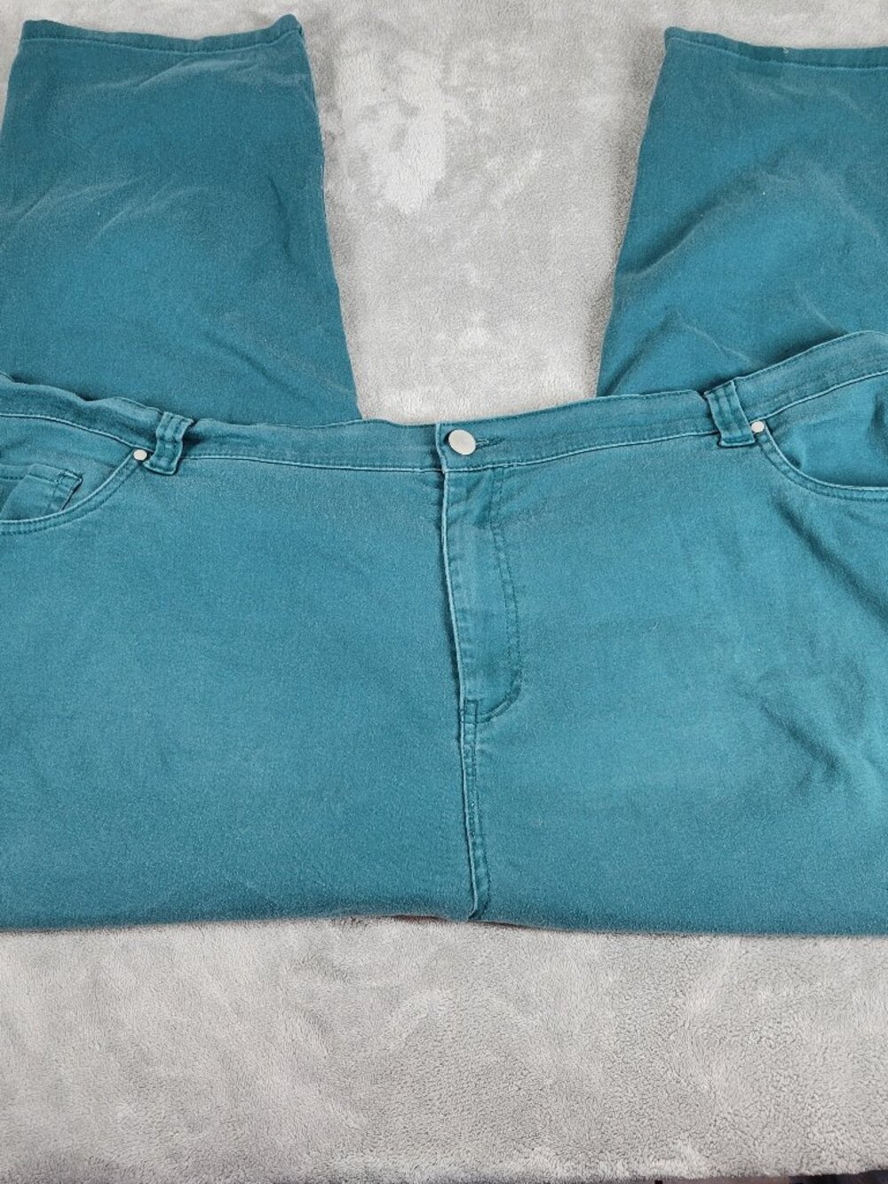 Catherines Green Sateen Jeans Size 32W Plus Comfort Stretch Elastic Waist SL118E